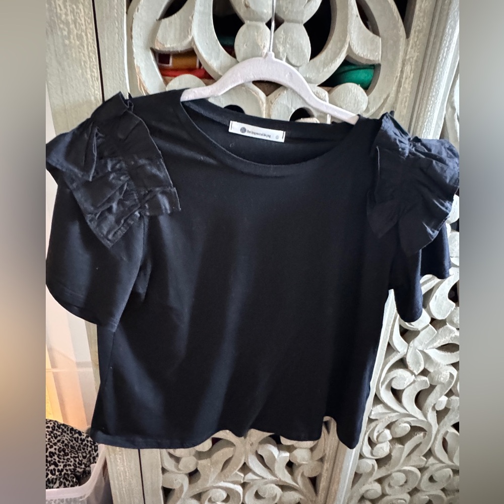 The Impeccable Pig Black Ruffled Short Sleeve Blouse